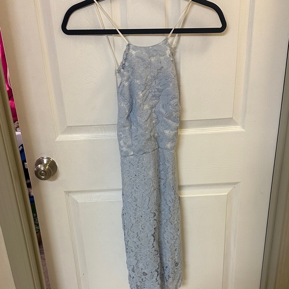 Tobi Light Blue Lace Criss Cross Strappy Back Mini Dress - Picture 1 of 2